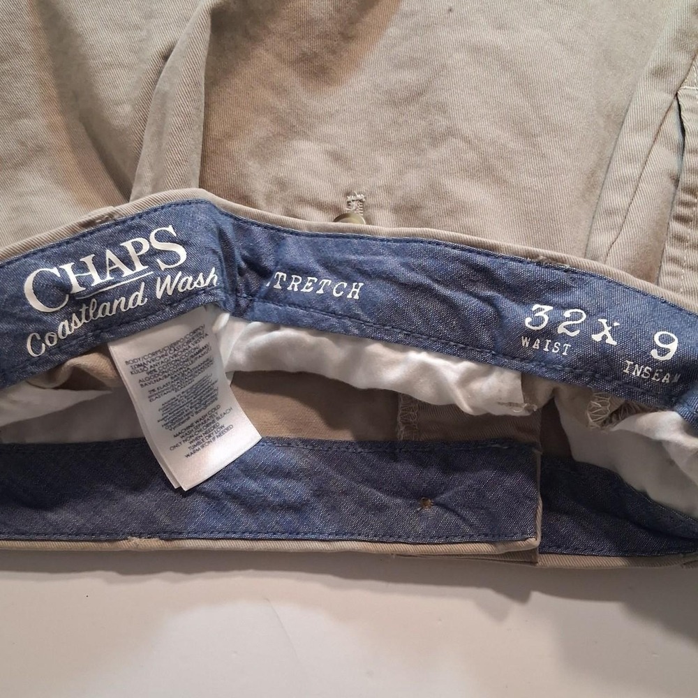 Mens khaki shorts flat front with pockets golf casual Chaps Coastal Wash - Picture 3 of 5